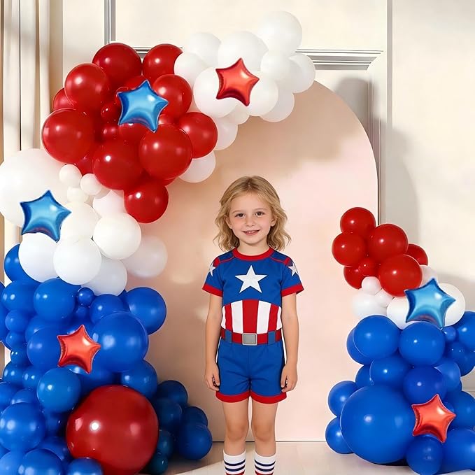 Red White Blue Balloon Garland Arch Kit 160Pcs Red White Blue Latex Balloons with Star Foil Balloons for 4th of July Nautical Patriotic Baseball Birthday Party Decorations
