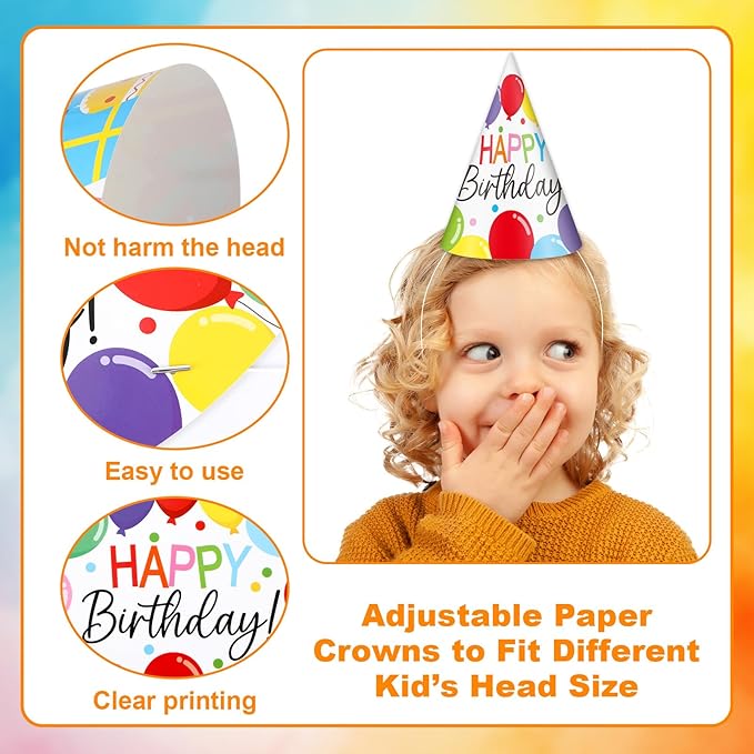 32Pcs Colorful Party Hats for Kids Happy Birthday Cone Paper Hats Classroom Celebration Supplies Favors