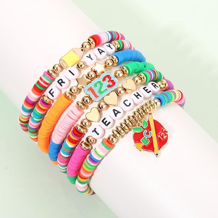 Surfer Heishi Bracelets for Women Stackable Rainbow Vinyl Disc Clay Beaded Stretch Bracelets Elastic Layering Friendship Bracelets Boho Summer Beach Jewelry