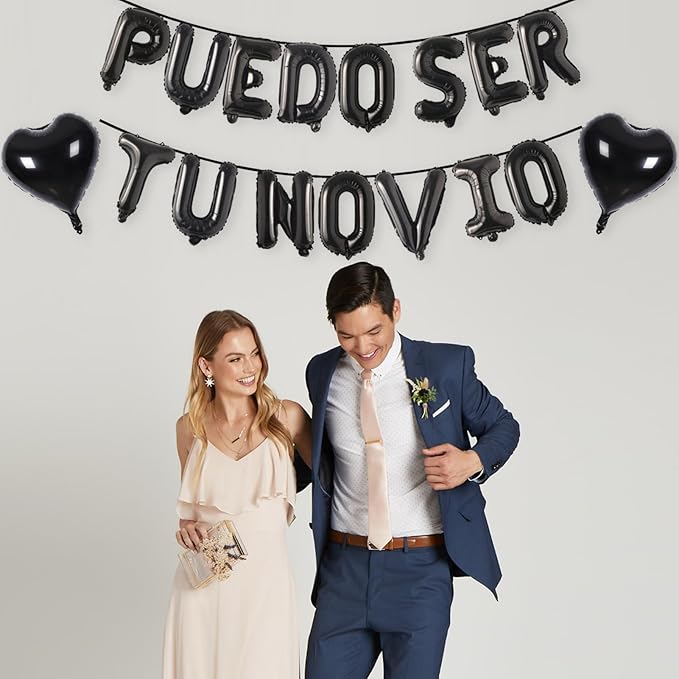 2 Set 30Pcs Black PUEDO SER TU NOVIO Letter Balloons 16in Balloon Foil Letter Decorations Party Decor Black Letter Balloons PUEDO SER TU NOVIO Party Supplies
