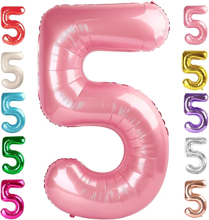 Balloon Numbers 40 Inch 5 Ballon for 5th Birthday Decorations, 15 25 35 50 Big Pearl Pink Number Balloons for Wedding Photo Shoot Party Decor