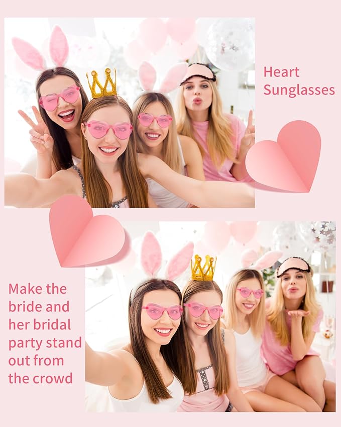12 Pairs Heart Sunglasses for Women Bulk Transparent Pink Heart Shaped Sunglasses Bachelorette Party Glasses Fun Glasses for Party Favor to Add A Splash of Fun And Style