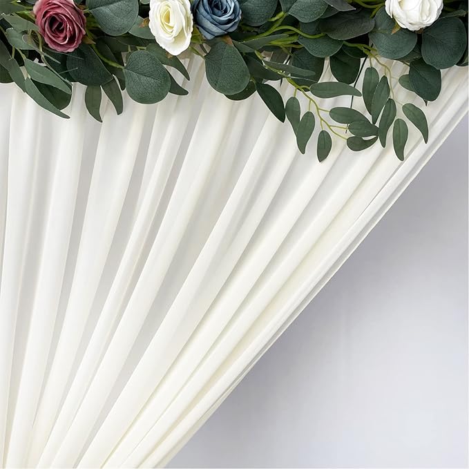 EHLDekol Sheer Chiffon Backdrop Curtains 10ft x 10ft (5ft x 2Panels)， Chiffon Fabric Drapes for Wedding, Long Sheer Curtain for Living Room, Arch Party Stage Decoration (Ivory, 120 x 120 Inch)