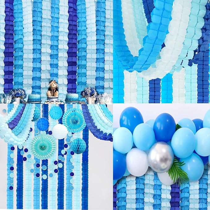 10PCS Four Leaf Clover Paper Flowers Garland Decorations Four Leaf Clover Paper Banner Tissue Paper Streamers Reusable Hanging Garland for Birthday Baby Shower Party Backdrop Home Decor(White Blue)