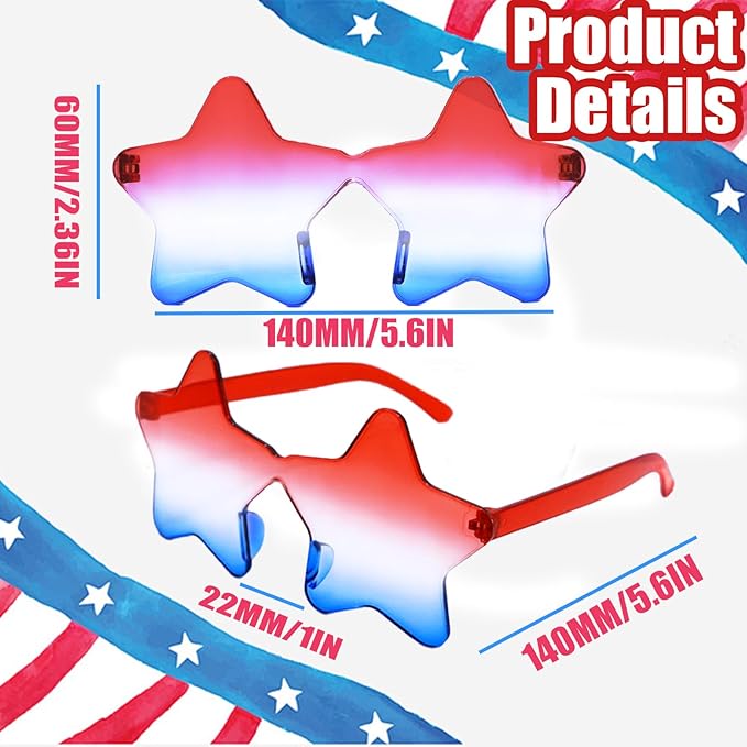 3Pack 4th of July Glasses - Red White and Blue Style Accessories for Independence Patriots Women Outfit and Decorations