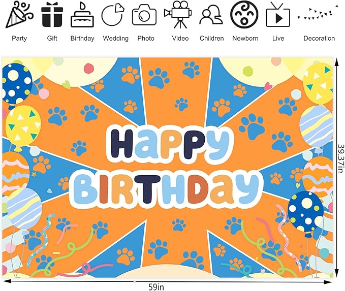 5x3ft Blue Dog Theme Backdrop Cartoon Photography Background Kids Boys Birthday Party Decorations Photo Booth Banner Props