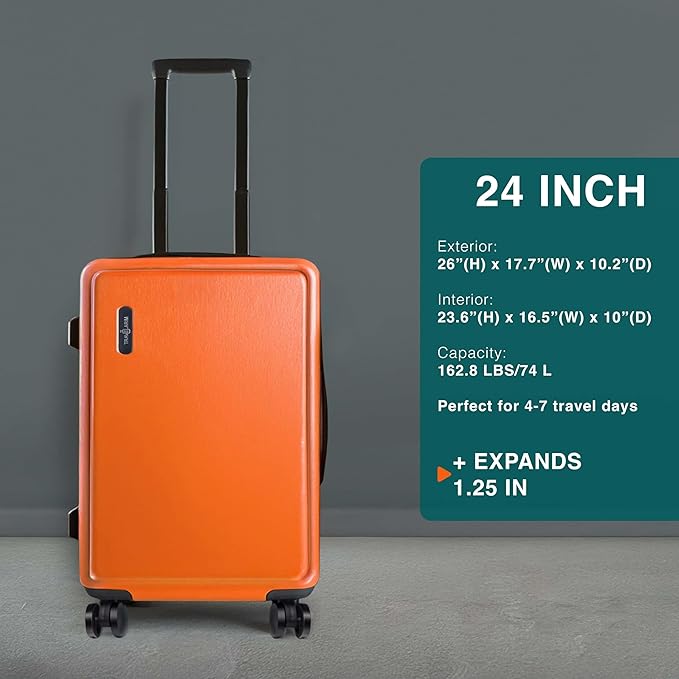 TRAVELARIM Luggage Sets 3 Piece, 20 Inch Carry on Luggage and 24 Inch Suitcases with Wheels Spinner, Durable Hard Shell Suitcase Set, Expandable Travel Suitcase, Orange