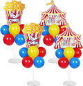 4 Sets Carnival Circus Party Balloons Stand Kit with Circus Tent Popcorn Foil Balloons Plim Theme Party Ball Balloon Centerpiece for Tables for Carnival Themed Birthday Baby Shower Decoration