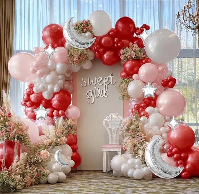 White Balloons Arch Double Stuffed Pearl White Star Moon Balloon Garland Different Sizes Cream Ivory Balloons for Birthday Baptism Bridal Baby Shower Christmas Wedding Prom Galaxy Party Decorations