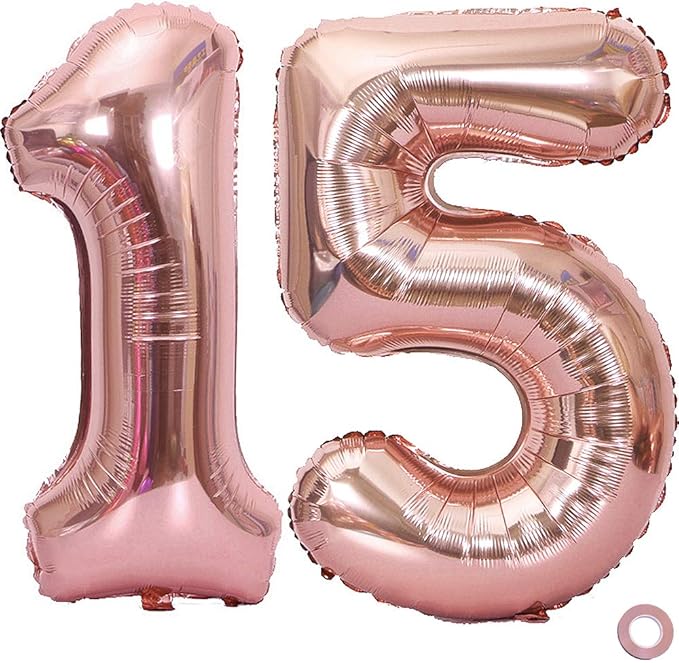 Juland Rose Gold Number Balloons Large Foil Mylar Balloons 40 Inch Giant Jumbo Number Balloons for Birthday Party Decorations 15
