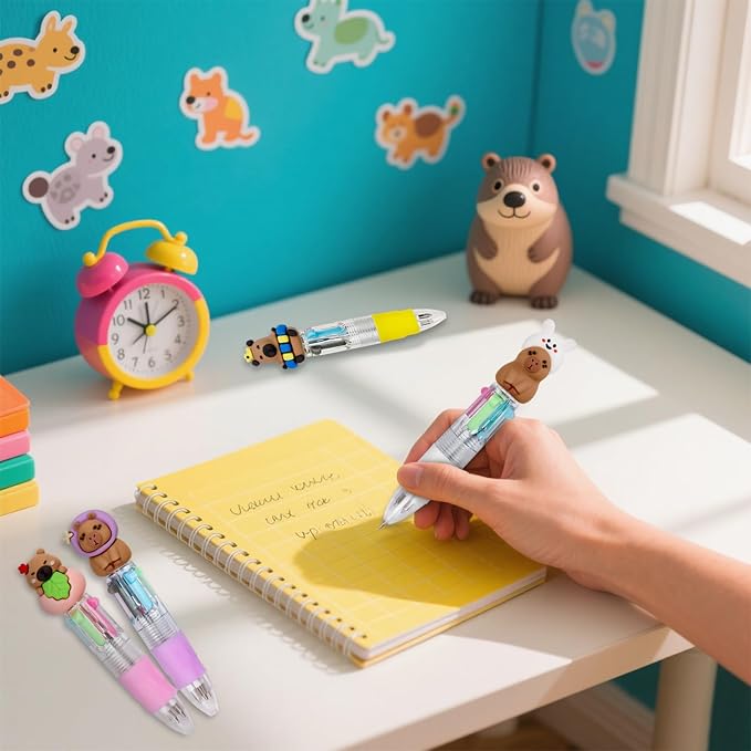 CZWZ 30Pcs Mini Multicolor Pens in One 4-in-1 Cute Pens Bulk, Ballpoint Pen for Birthdays and Parties, Fun Gifts Assorted Ink Kawaii Pen(Capybara)