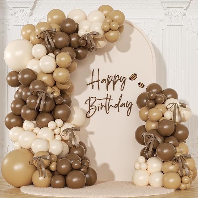 Brown Balloons Garland Arch Kit, 140Pcs Neutral Nude Begie Balloons with Bows for Coquette Martini Birthday Party Decorations Bachelorette Bridal Shower Decorations