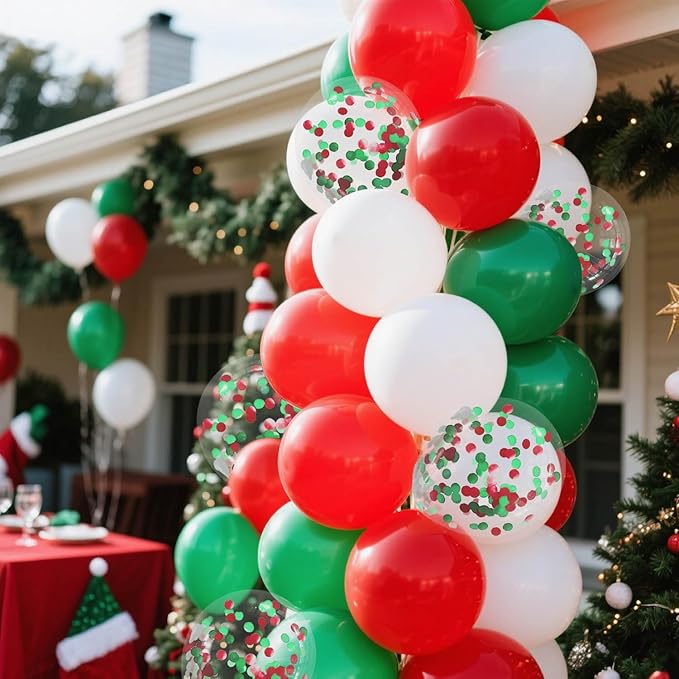 Red White and Green Balloons with Confetti Balloons 12 inch Latex Balloons 80 Pcs for Wedding Birthday Baby Shower Christmas Themed Party Decorations