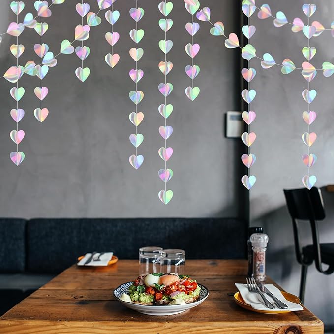 Iridescent Disco-Holographic Party-Decorations Heart-Garland - 39Ft Galentines Valentines Day Wedding Hanging Paper Streamers Banner,Birthday Bachelorette Baby Bridal Shower Engagement Decor Ouruola
