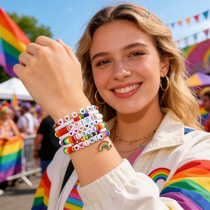Surfer Heishi Bracelets for Women Stackable Rainbow Vinyl Disc Clay Beaded Stretch Bracelets Elastic Layering Friendship Bracelets Boho Summer Beach Jewelry