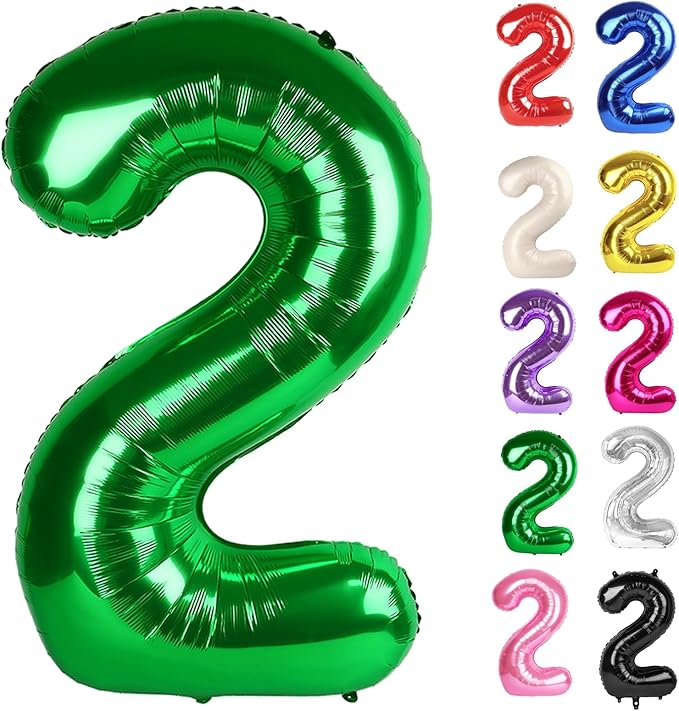 Green Number 2 Balloon 40 Inch, 2 Balloon Number, 2nd Birthday Decorations for Baby Girls Boys Toddlers