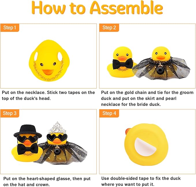 wonuu Pair Set of 2 Wedding Rubber Ducks, Bride Groom Duckies Marriage Rubber Duck Mini Couple Ducky for Ceremony Gift Souvenir Marry Blessings Elegant Heartwarming Present, Black