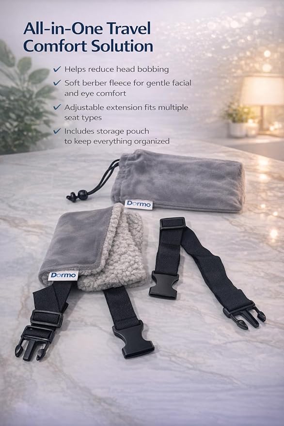 Dormo - Travel Kit, Travel Kit for Airplanes - Bus - Auto -Train, Travel Pillow, Neck Pillow, Neck Pillow for Airplanes, Multifuntional Band, Eye Mask