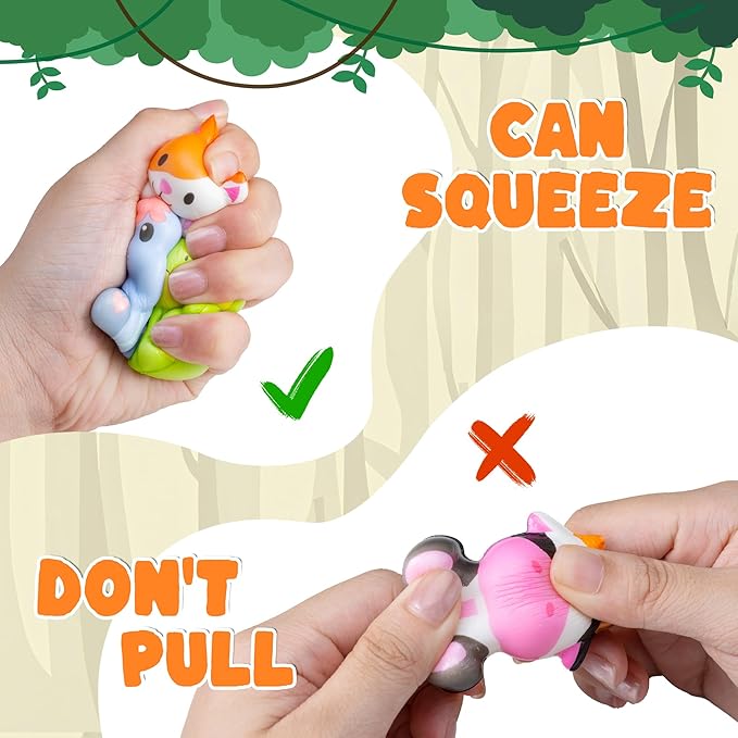 Party Favors for Kids 24PCS Safari Animal Squishy Toys,Goodie Bag Stuffers, Pinata Stuffers,Birthday Gifts for Boys & Girls,Treasure Chest Prizes,Classroom Prizes for Kids