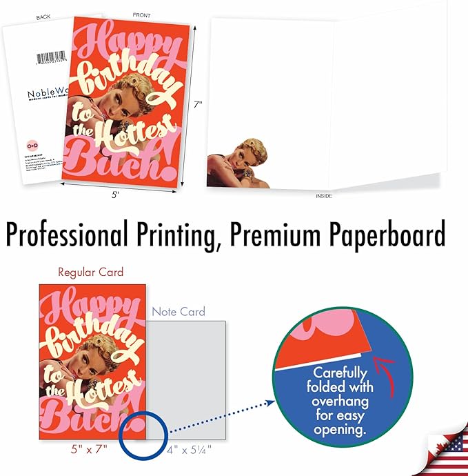 NobleWorks - 1 Funny Birthday Greeting Card - Sassy Bday Card for Women, Stationery Humor - Hottest Byatch C7016BDB