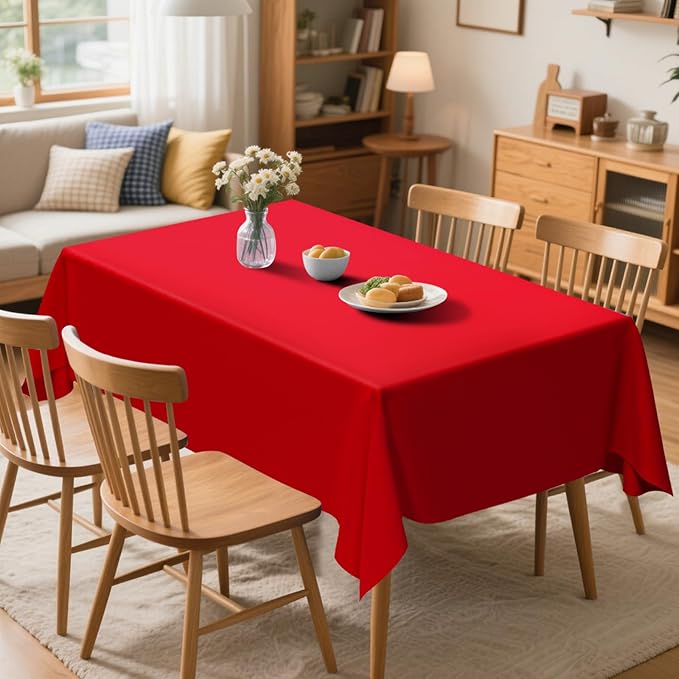 12 Pack Premium Red Plastic Table Cloth -70 X120 Inch Rectangle Tablecloth, Disposable Tablecloth Plastic Table Cover for Parties (12, Red, 70" X 120" Rectangle)