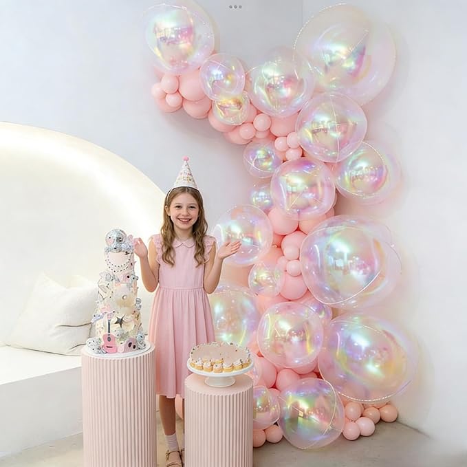 12PCS Iridescent Round Foil Balloons, 22" 15" 10" Large 4D Ball Balloons Holographic Mirror Sphere Balloon for Wedding Baby Shower Mermaid Princess Birthday Party Ceiling Decorations