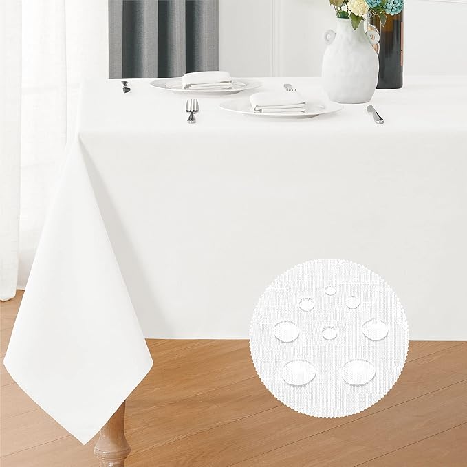 2 Pack Rectangle Tablecloth, 60x84 inch, Water Resistant Wrinkle Free Linen Textured Table Cloth Washable, Decorative Fabric Table Cover for Dining, Party and Camping, White