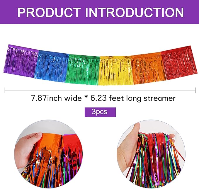 BEISHIDA 3 Packs Metallic Foil Fringe Garland Colorful Wall Hanging Tinsel Fringe Banners for Car Floats Bridal Shower Wedding Birthday Easter Graduation Holiday Party Decoration(30 Feet)