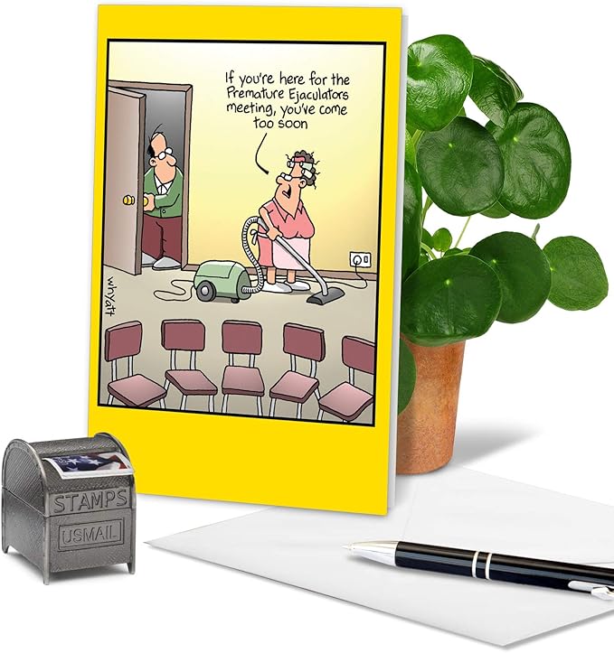 NobleWorks - 1 Hilarious Greeting Card for Birthday - Funny Birthday Cartoon, Comic Notecard - Too Soon 8318