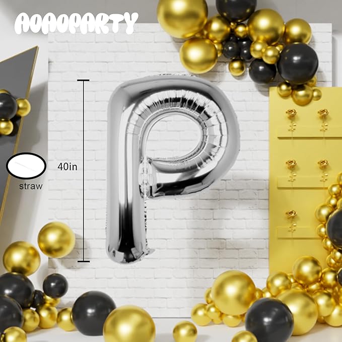 Letter Balloons 40Inch Large Giant big Foil Mylar Silver Balloons P for Birthday Party Decorations