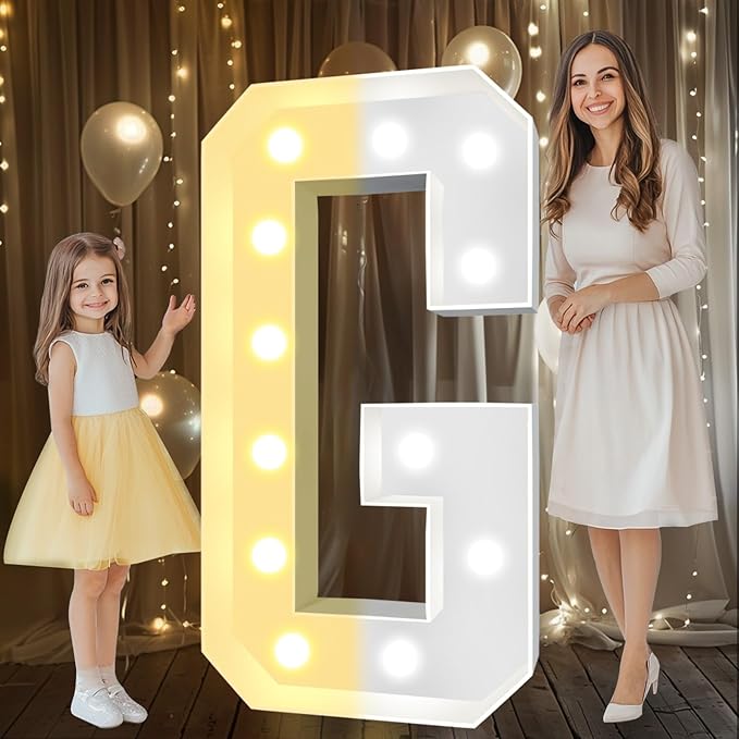 Pooqla 4 FT Marquee Light Up Letters, Cool White and Warm White Marquee Letter 4 Feet Tall, Giant LED Sign Big Mosaic Letter G for Balloons Birthday Party Anniversary 2026 Graduation Decorations