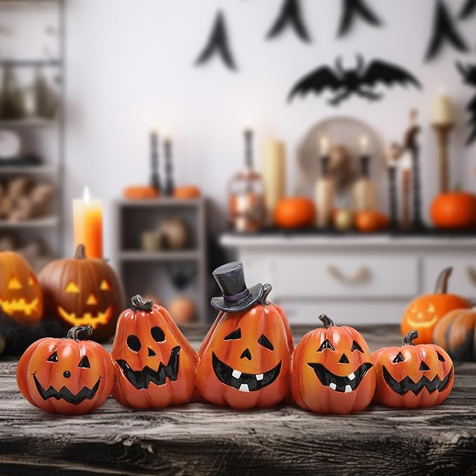 Hodao Halloween Pumpkin Decorations Indoor Halloween Decorations Clearance for Table/Halloween/Window/Present Box/Gift/Courtyard Corridor (Orange Pumpkin)