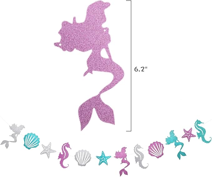 Mermaid Birthday Decorations for Girls Women 29pcs Party Supplies Including Pom Poms Flowers Happy Birthday Banner Dots Garland Hanging Swirls and Balloons Purple Teal Confetti