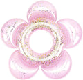 HeySplash Pool Floats for Adults, Large Floats Inflatable Floatie Loungers with Glitter, Swim Tube River Lake Wedding Bride Engagement Party Decor Toy Raft, Flower Bachelorette Fun Decor, Light Pink