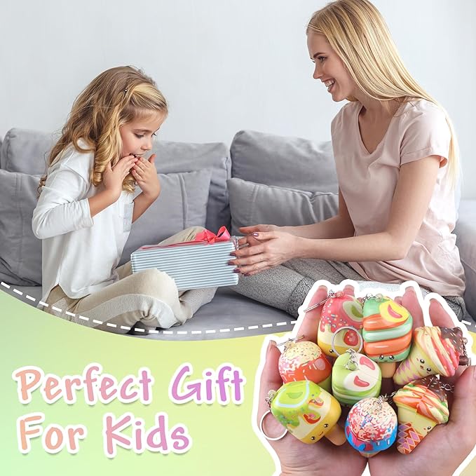Anboor Mini Food Squishies Toys - 8pcs Soft Kawaii Ice Cream Popsicles Squeeze Stress Relief Sensory Toys for Kids, Slow-Rising Squishies Keychain Fidget Toys for Party Favors Goodie Bag Fillers