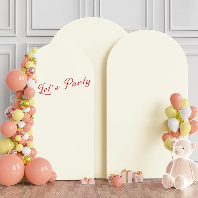 Wokceer Wedding Arch Cover (7.2FT, 6.6FT, 6FT) Set of 3 Spandex Fitted Wedding Arch Stand Covers for Round Top Chiara Arch Backdrop Stands Cover for Birthday Party Ceremony Banquet Decor Ivory