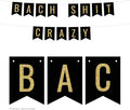 Andaz Press Faux Gold Glitter on Black Bridal Shower Bachelorette Party Banner Decorations, Bach Shit Crazy, Approx 5-Feet, 1-Set, Colored Hanging Pennant Decor
