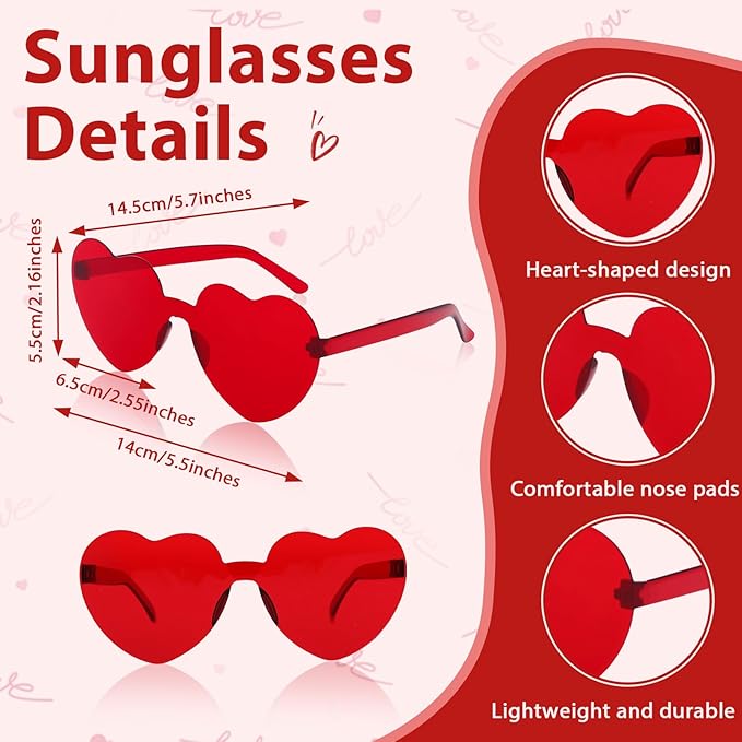 JATEBI 12PCS Valentines Day Heart Headbands and Heart Shape Sunglasses Valentine's Accessories for Women Hair Birthday Easter Party Costume Accessory