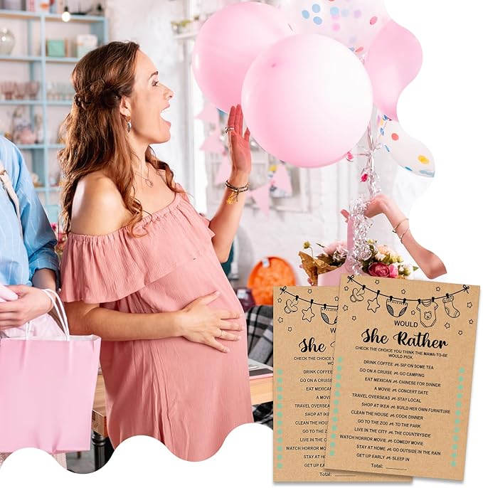 Baby Shower Game, Would She Rather, Baby Shower Ideas, Party Activities Ideas Supplies, Baby Shower Party Games Supplies & Activities, 30 Game Cards Included, Kraft