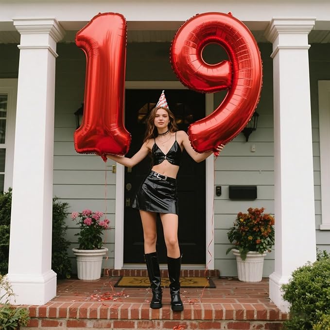 40 Inch Red Number 19 Digital Balloon,Jumbo Mylar Foil Helium Balloon for 19 Balloons for Birthday Party,Wedding Anniversary Party Decorations
