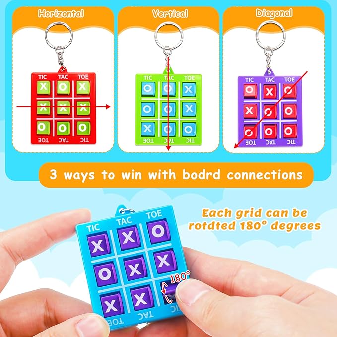 32Pcs Tic Tac Toe Keychains Game, Birthday Party Favors Easter Goodie Bags Stuffers for Kids 3-5 4-8 8-12, Small Treasure Box Classroom Carnival Prizes Easter Basket Egg Filler Student Gifts Girl Boy
