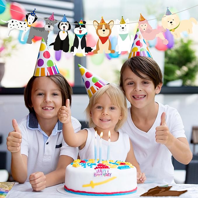 Hooqict Dog Birthday Banner Puppy Themed Party Decorations Dog Garland Banner Party Supplies Happy Birthday Sign for Backdrop Boys Girls Kids 1st 2nd 3rd