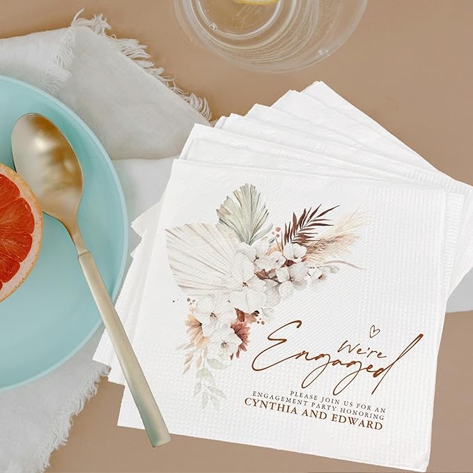 Luxury Custom 'We're Engaged' Wedding Napkins - 15pcs, Engagement Decorations for Party