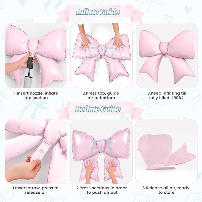 Gender Reveal Balloons, Pink and Blue Heart Balloons 38 Inch Bow Balloon, Baby Blue Light Pink White Balloon for Boys Girls Birthday Wedding Bridal Baby Shower Valentine Gender Reveal Decorations