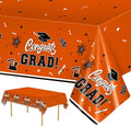 2 Pack Orange Graduation Tablecloth - Congrats Grad Table Cloths, Plastic Disposable Rectangle Class of 2026 Table Cover for Graduation Tables Decorations Party Decor Supplies Favors,108 x 54 Inch