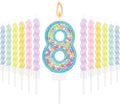 MTLEE Number 8 Birthday Candle with 12 Pcs Spiral Candles for Girls Macaron Pastel Rainbow Unicorn Pink Cake Topper for Sweet Theme Party Decoration