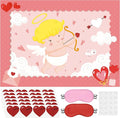 Pin The Heart On The Cupid Arrow Game Large Poster with 24 Pcs Stickers Fun Classroom Activity Party Decorations Wall Decor for Kids Birthday Baby Shower Couples Valentine’s Day