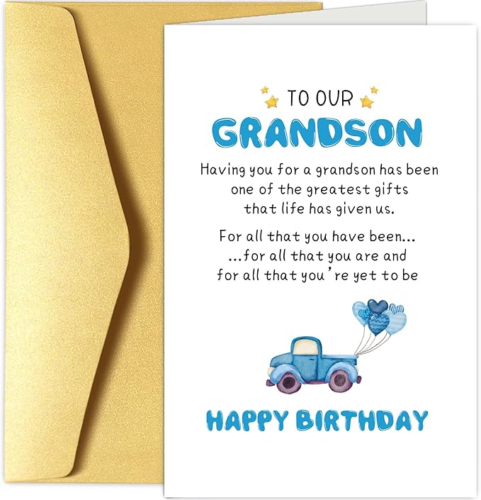 Chenive Grandson Birthday Card, Happy Birthday Card for Grandsons, Bday Greeting Card from Grandparents, Having You For A Grandson Has Been One Of The Greatest Gifts