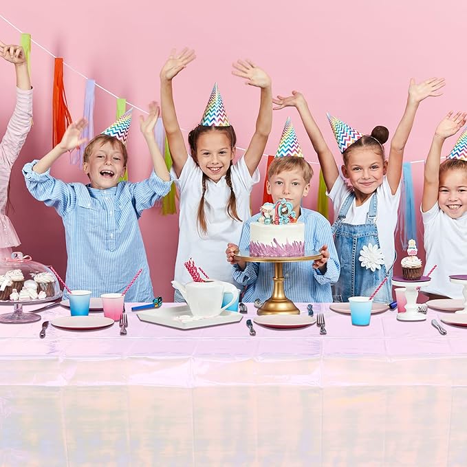 3 Pack Iridescent White Plastic Tablecloth, Shiny White Disposable Laser Rectangle Table Covers, Holographic Foil Tablecloth Party Decorations for Birthday Bridal Wedding Banquet, 40 x 108 Inch