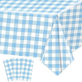 3 Pcs Light Blue Checkered Tablecloth 54 ×108 Inches Rectangle Blue Gingham Tablecloth Disposable Plastic Waterproof Table Cover for Outdoor Picnic, Kitchen, Holiday Birthday Party